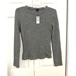 EXPRESS Women's Metallic Silver Gray Waffle Knit Sz S Long Sleeve Top NWT